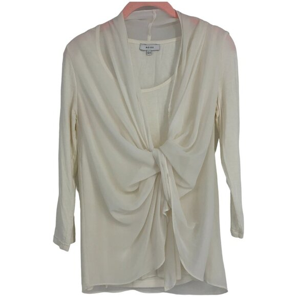 Reiss Ivory Tie twist Front Chiffon Layered 3/4 sleeve blouse size 0 - Picture 1 of 15